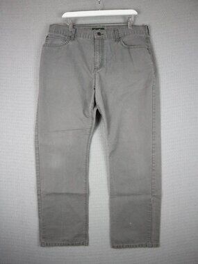 Eddie Bauer Cotton Canvas Straight Cut Grey Pants 36x32 (Hemmed)